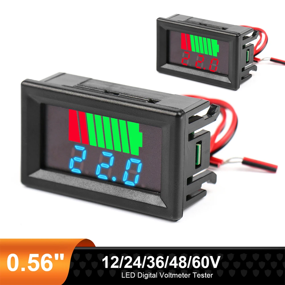 0.56 LCD Digital Voltmeter 12/24/36/48/60V Lithium Battery Capacity Meter Tester Voltmeter For Battery Car Lead Acid Power Car 