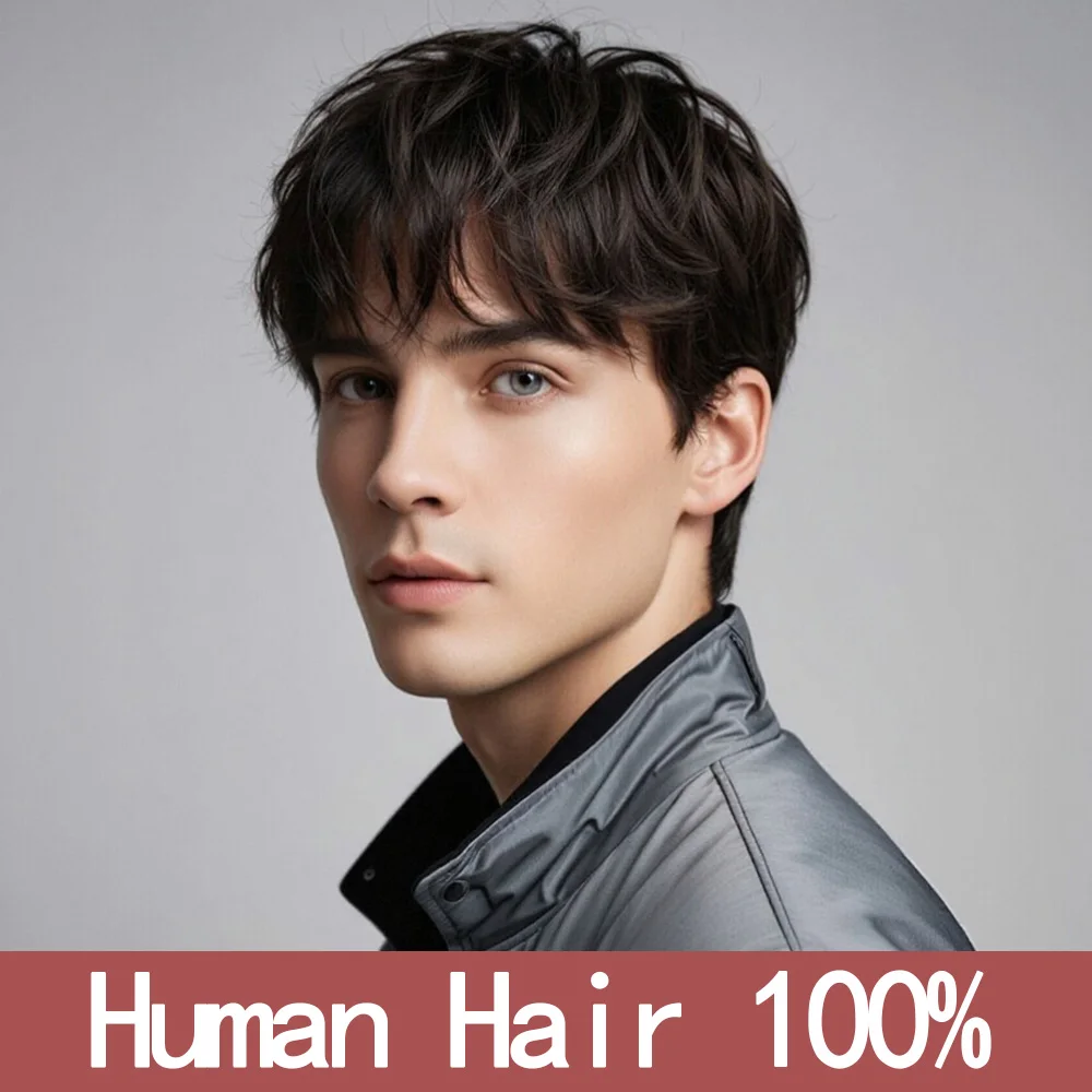 Natural Dark Brown Looking Short Afro Wig Pixie Cut Short Straight Human Hair Wig Full Machine Made Wig Short Wig With Bangs
