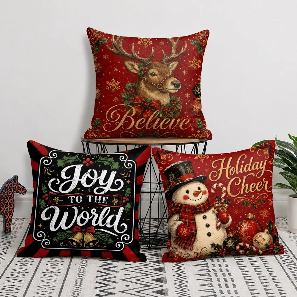 Nostalgic Christmas Enchantment Cushion Cover Soft Short Plush Pillow Cover Smooth Cozy Texture Cushion Case Home Decor