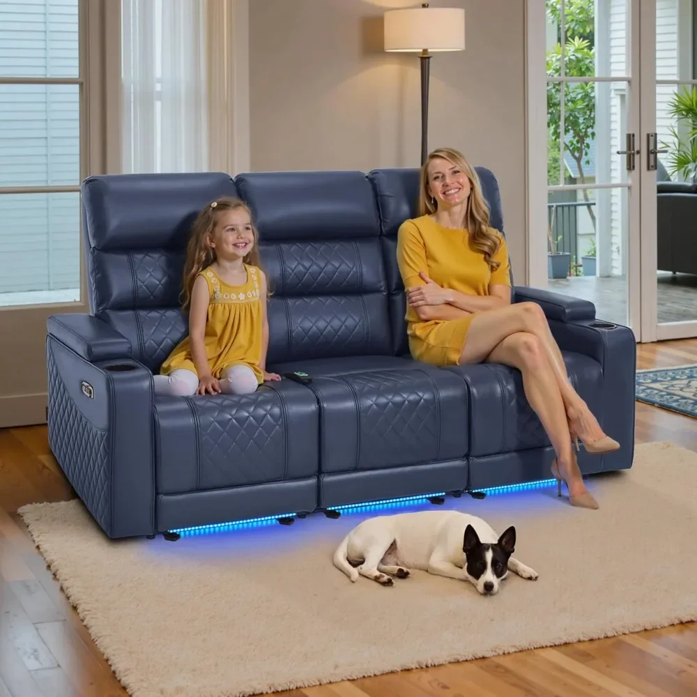 

77.6" 3 Seats Power Reclining Sofa for Living Room with Adjustable Headrest, Home Theater Seating with USB & Type C Port, LED