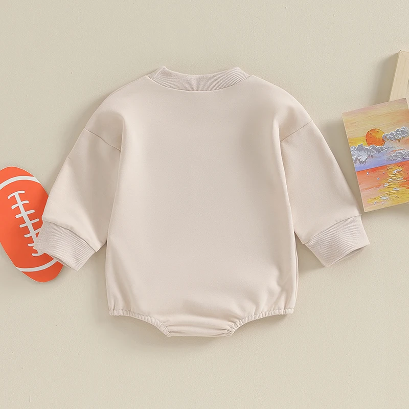 Infant Baby Boy Girl Football Bubble Romper Little Fun Football Vibes Crewneck Oversized Sweatshirt Rugby  Fall Clothes