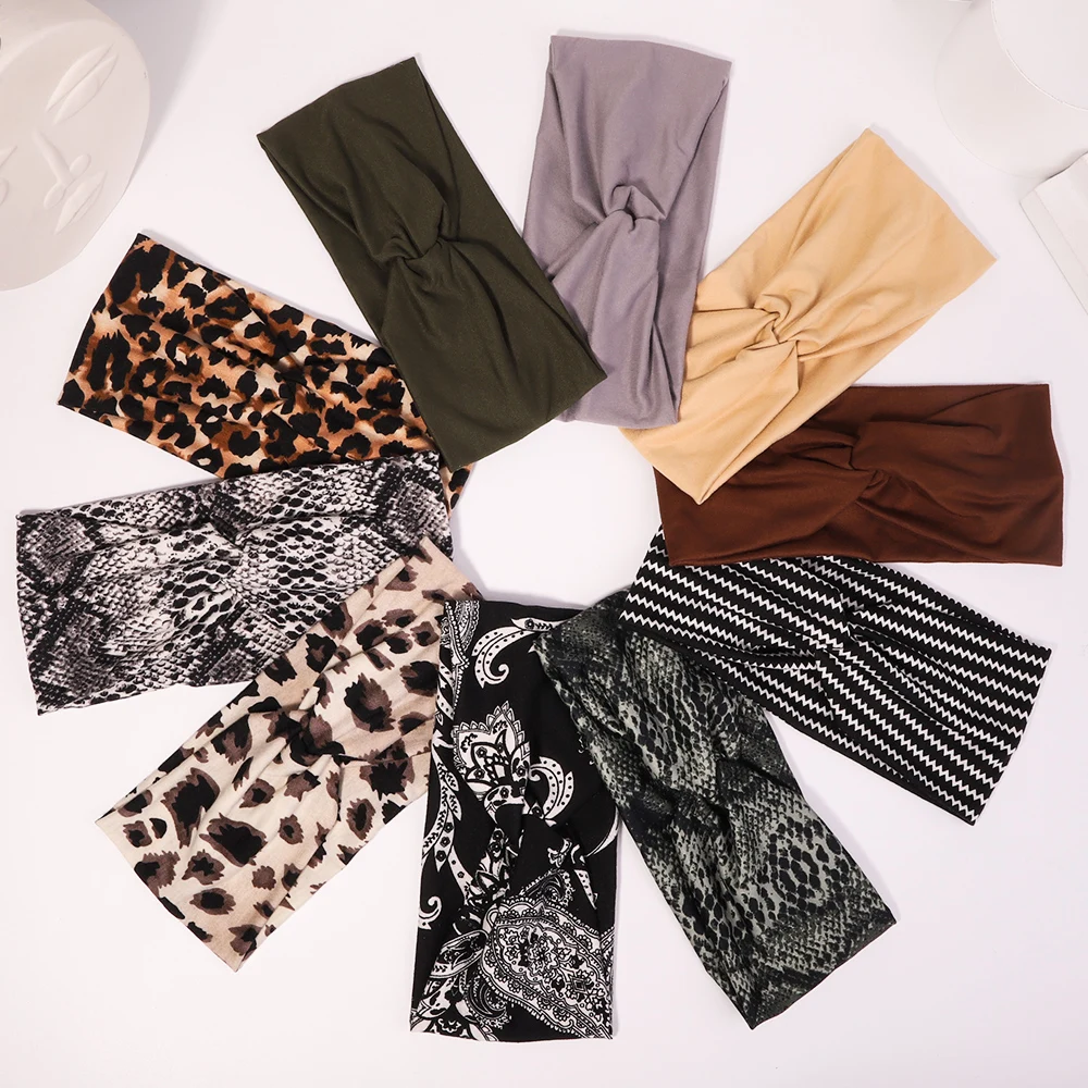 Fashion Women Cross Solid Color Hair Bands Girls Leopard Print Flower Headbands Fashion Vintage Turban Make Up Hair Accessories