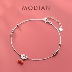 Modian Garnet Coin Light Beads Anklet for Women Fashion Sterling Silver 925 Link Chain Adjustable Anklet Fine Jewelry 2020 New