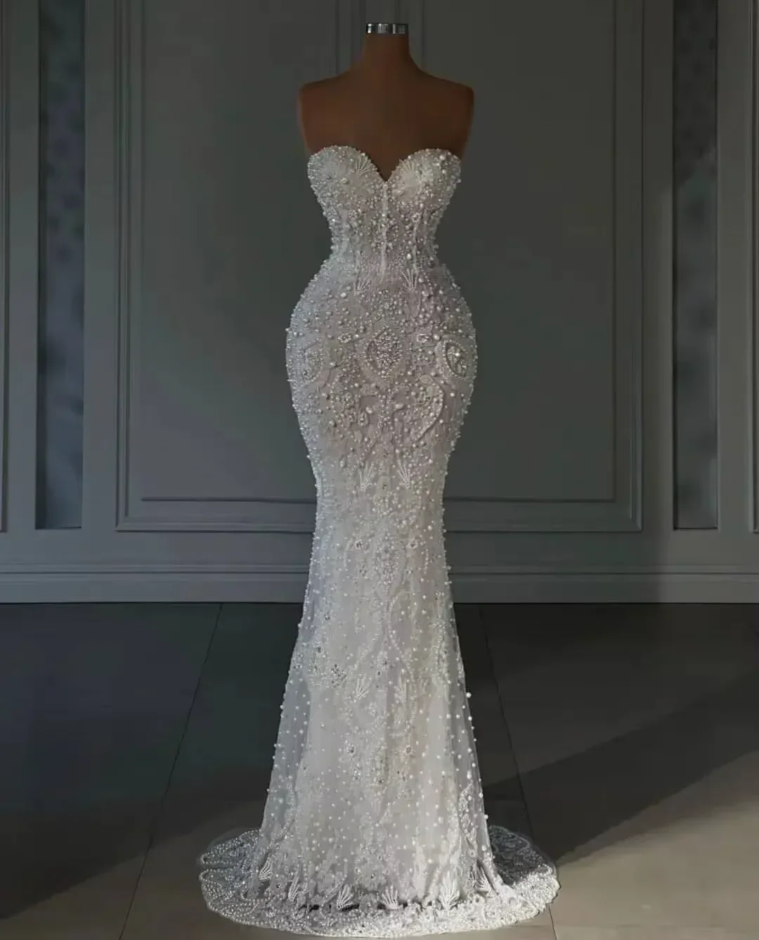 Maßgeschneidertes Sexy Sweetheart Meerjungfrau-Brautkleid Ärmellos mit Applikationen Tüll Hochzeitskleid 2026 Luxus Dubai Vestido De Noiva – Detail 3