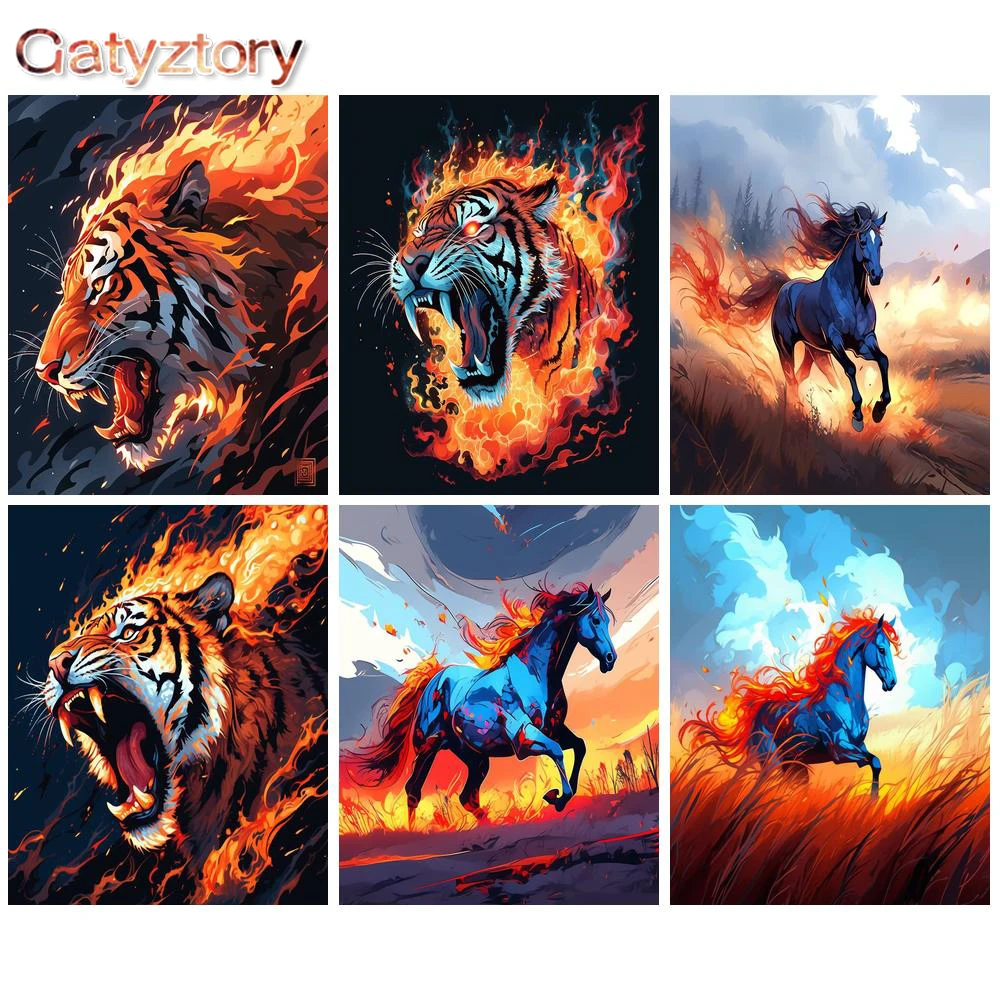 

GATYZTORY Painting By Numbers Tiger Wall Art Canvas Modern HandPainted Oil Painting For Home Decor DIY Animal Picture By Numbers