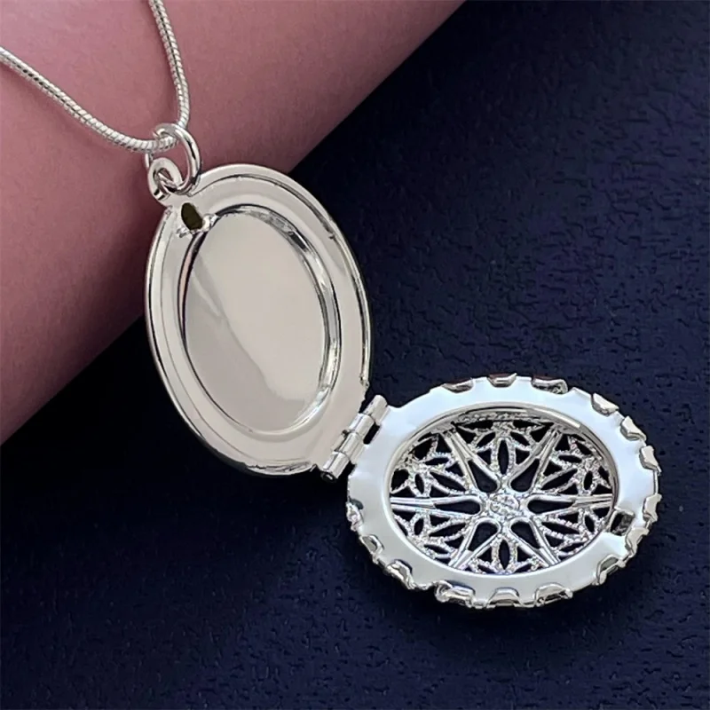 925 Sterling Silver Fine Round Photo Frame Pendant Necklaces With 45inch Chain Women Men Lady Fashion Jewelry