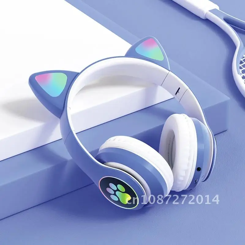 Wireless Cat Ear RGB Headphones Bass Noise Cancelling Adults Kids Girl Bluetooth Headsets Support TF Card Casco With microphone