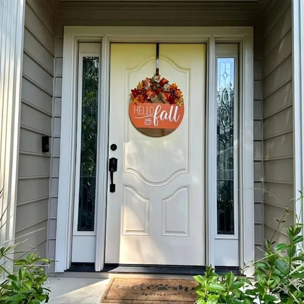 Wooden Harvest Festival Sign Rustic Maple Leaf Harvest Hanging Sign 2D Flat Print Scarecrow Wreath