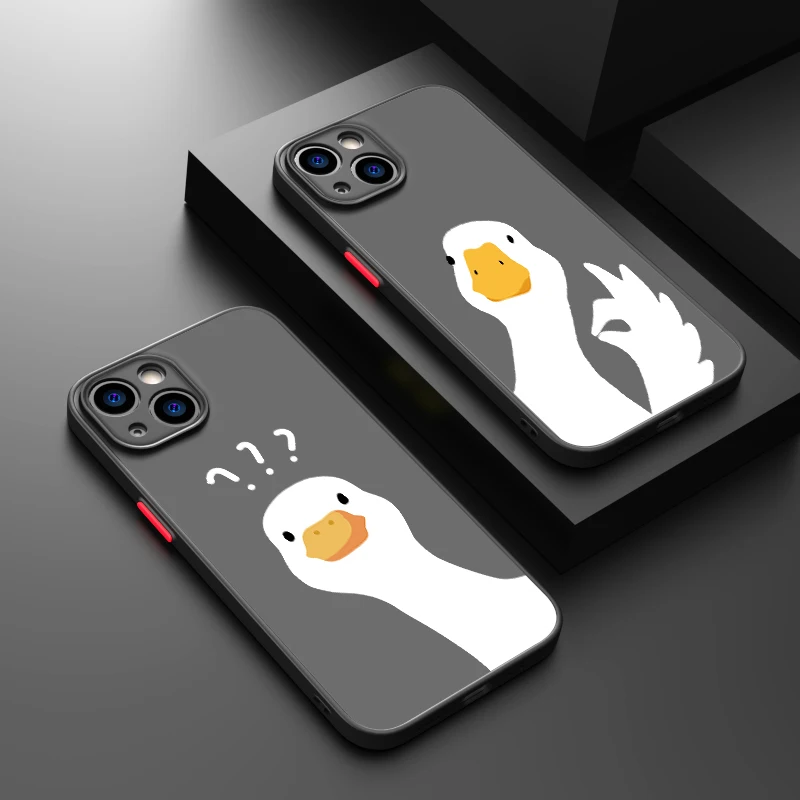 Cartoon Duck Goose Phone Case For iPhone 15 14 13 12 11 Pro Max mini XS XR X 8 7 6 Plus SE Frosted Translucent Cover