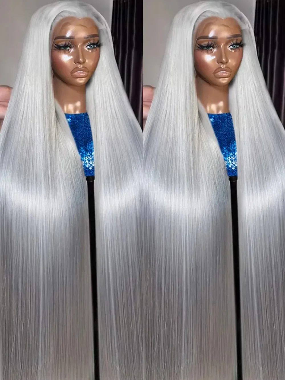 13X4 Silver Grey Wig Straight Synthetic Lace Front Wig Natural Long Gray Colored Hair Lace Frontal Wigs for Women Daily Party