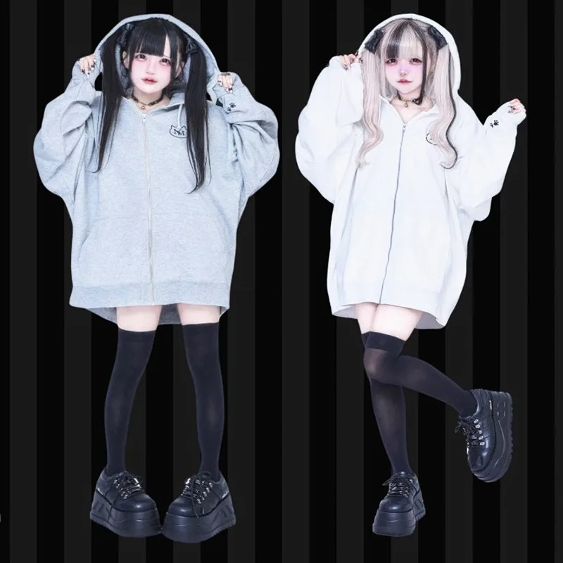 Japanese Mass-produced Mine Loose Jacket Autumn Women's Letter Embroidery Cotton Hooded Coats Subculture Girl's Sweet Cool Top