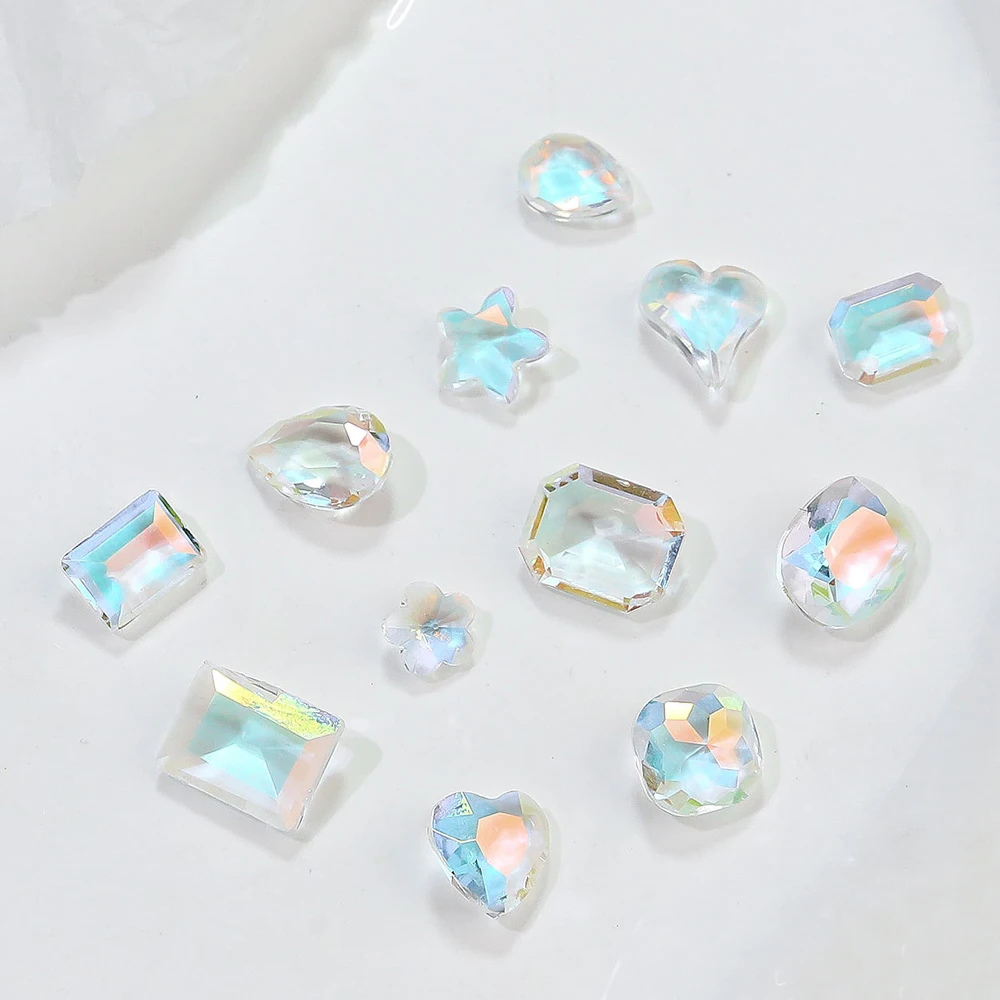 20Pcs Crooked Heart Fat Square Glitter Diamond Nail Art Charms 3D Cheese Sea Salt Colour Pointback Stone Crystals Nail Rhineston