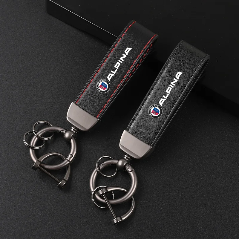 Deluxe Leather Keychain with Car Badge Keychain Pendant For ALPINA