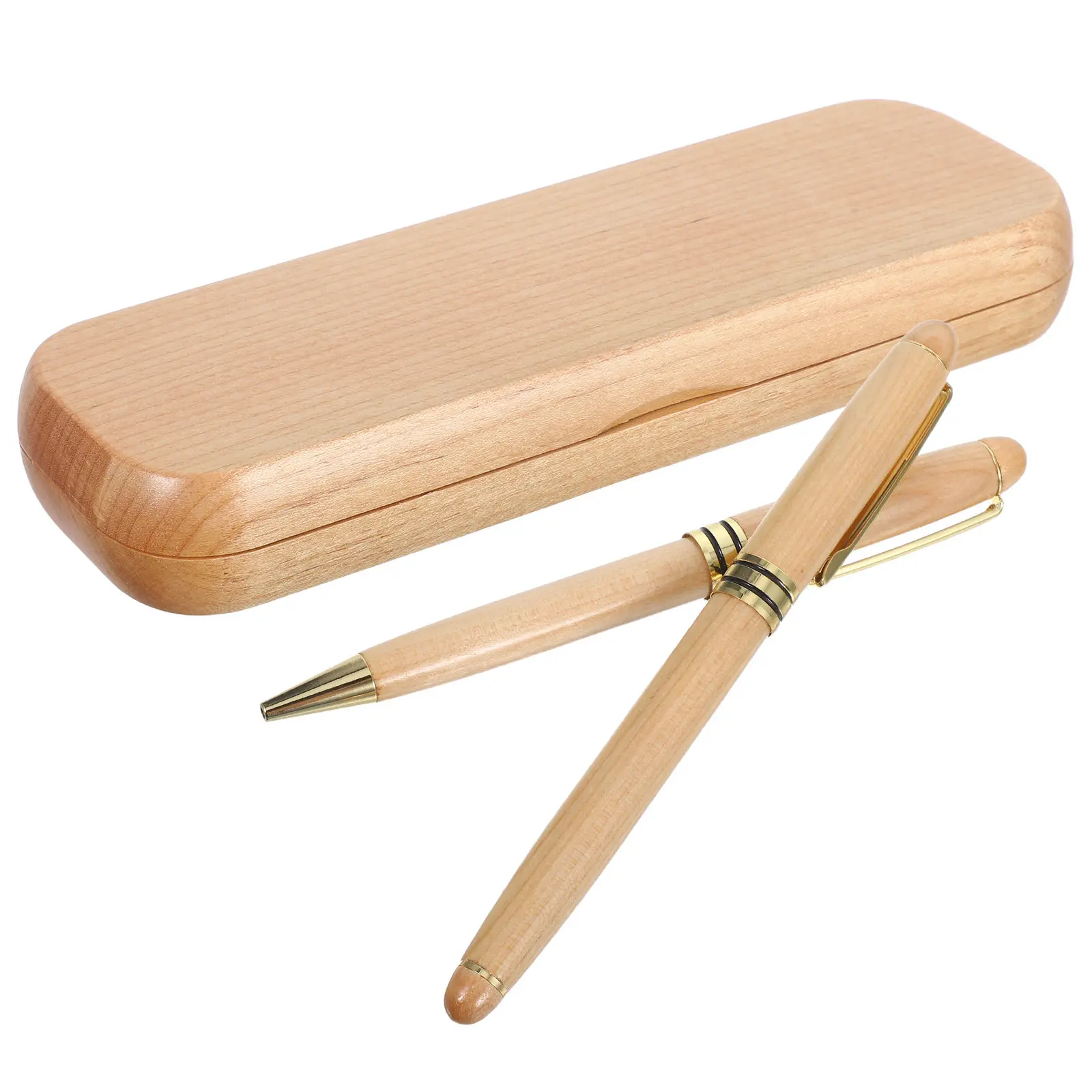 

1Set Premium Wood Fountain Pen Maple Handle Fine Nib Cartridge Ink Smooth Comfortable Grip Engraved Presentation Box Business