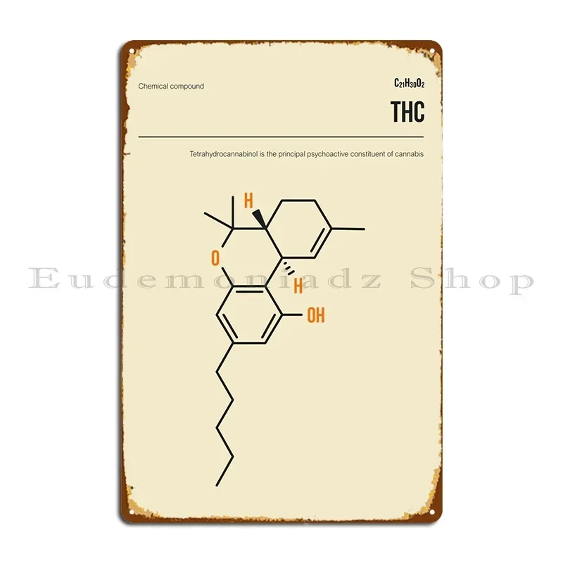 Thc Weed Molecule Art Metal Sign Funny Home Wall Mural Iron Personalized Tin Sign Poster