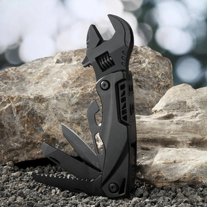 1pc Outdoor Camping Multifunctional Wrench Pliers Multi-purpose Adjustable Wrench Folding Knifes Saw EDC Wrench Tool