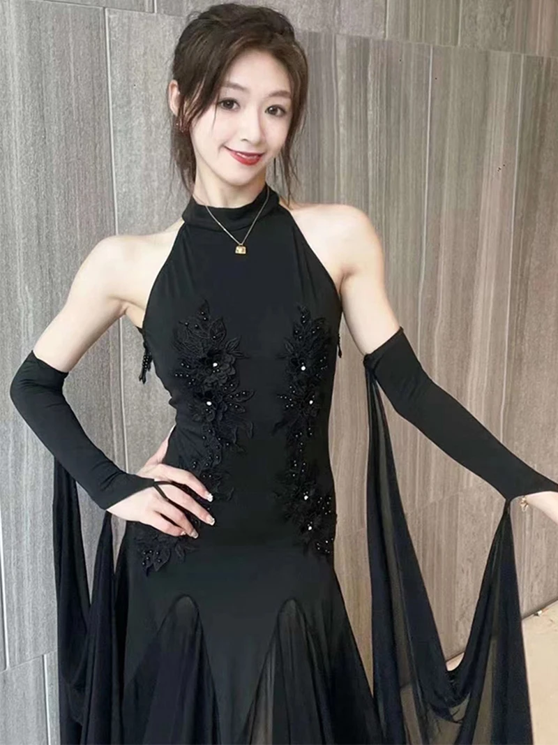 Modern Dance Dress Women'S New Hanging Neck Sexy Backless Large Skirt Performance Dress Ballroom Dance Competition Wear DN15523