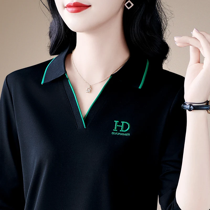 

JML-3762 Long Sleeve T-shirt Women Pulovers Basic Tops Polo Shirts Women's Classic Sports Solid Top Casual Versatile Basic Shirt