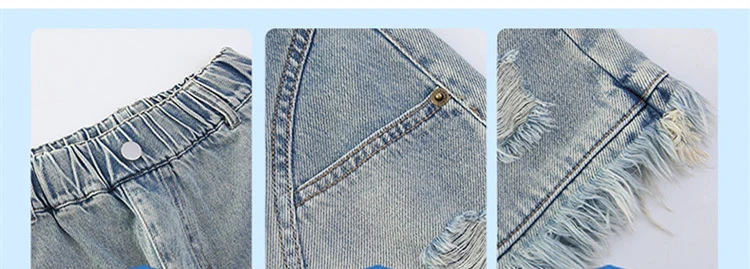 Neue Sommer-Jeansshorts im Vintage-Stil mit rohem Saum für Mädchen im Teenageralter, coole Streetwear-Shorts, Kinder-Denim-Shorts im Used-Look – Detail 8