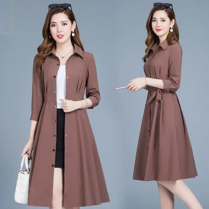 

New Women Thin Trench Coat Spring Coats High-End Long Windbreaker Jacket Overcoat Long Sleeve Seven-Point Sleeve Single Breasted