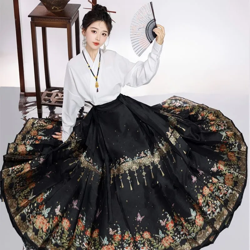 Women's Han Chinese Clothing Woven Gold Imitation Makeup Floral Skirt Daily Elements Toast Engagement New Style