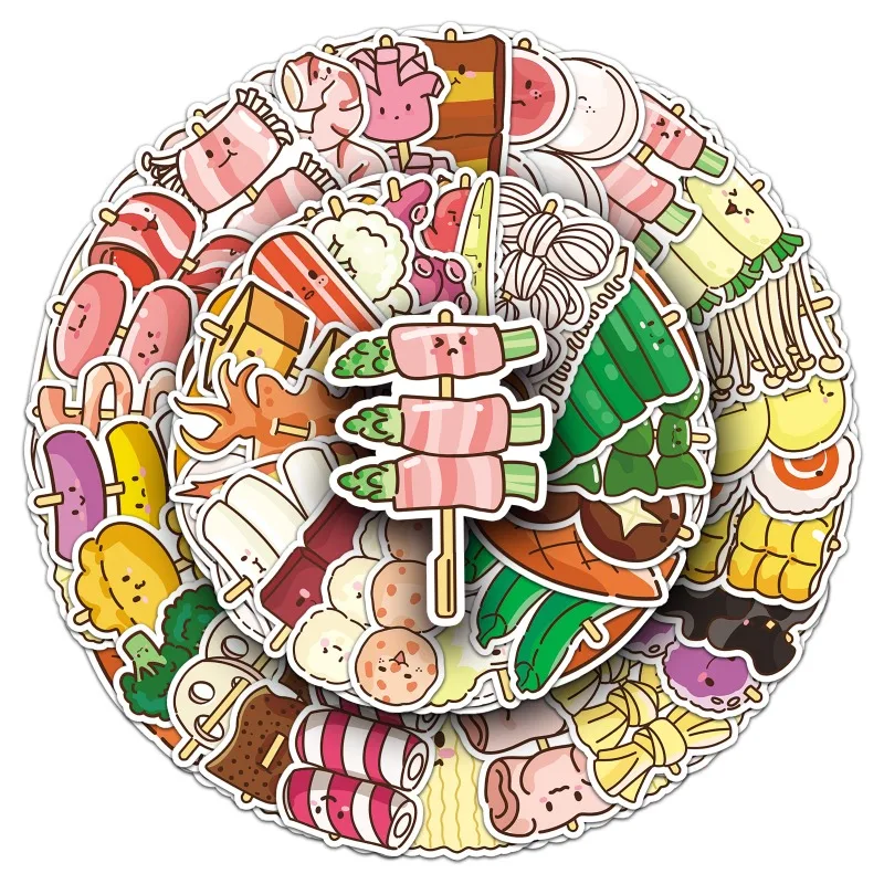 

50PCS Cartoon Delicious Food Doodle Laptop Suitcase Pencil Case Table Water Cup Children Creative Decor Waterproof Stickers