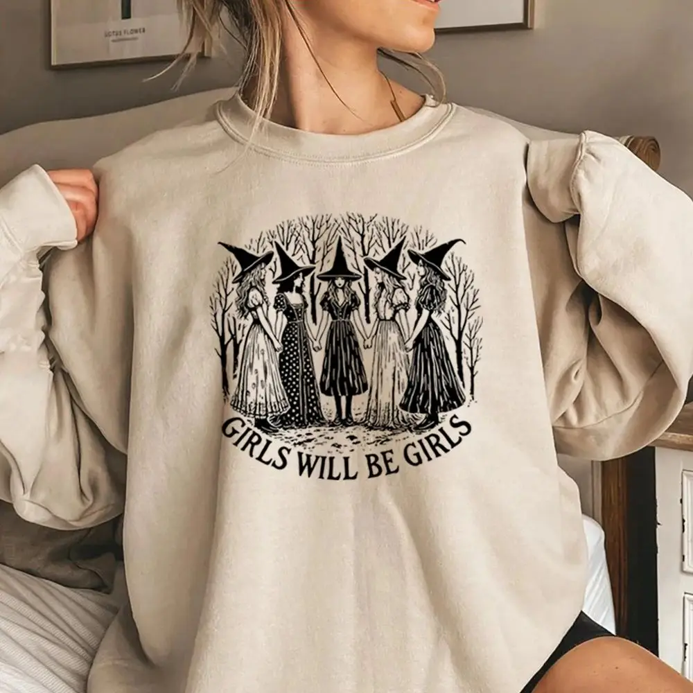 Loween Girls Will Be Girls Sweat-shirt de sorcière drôle et convivial pour femme d'automne, idéal pour les occasions festives