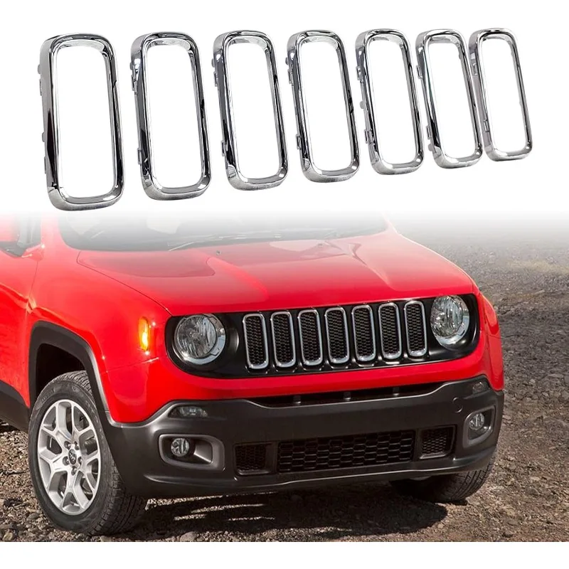 

Chrome Front Grille Insert Ring Direct Replacement OE Clip in Grill Cover Trim Kit Compatible with Jeep Renegade 2015-2018
