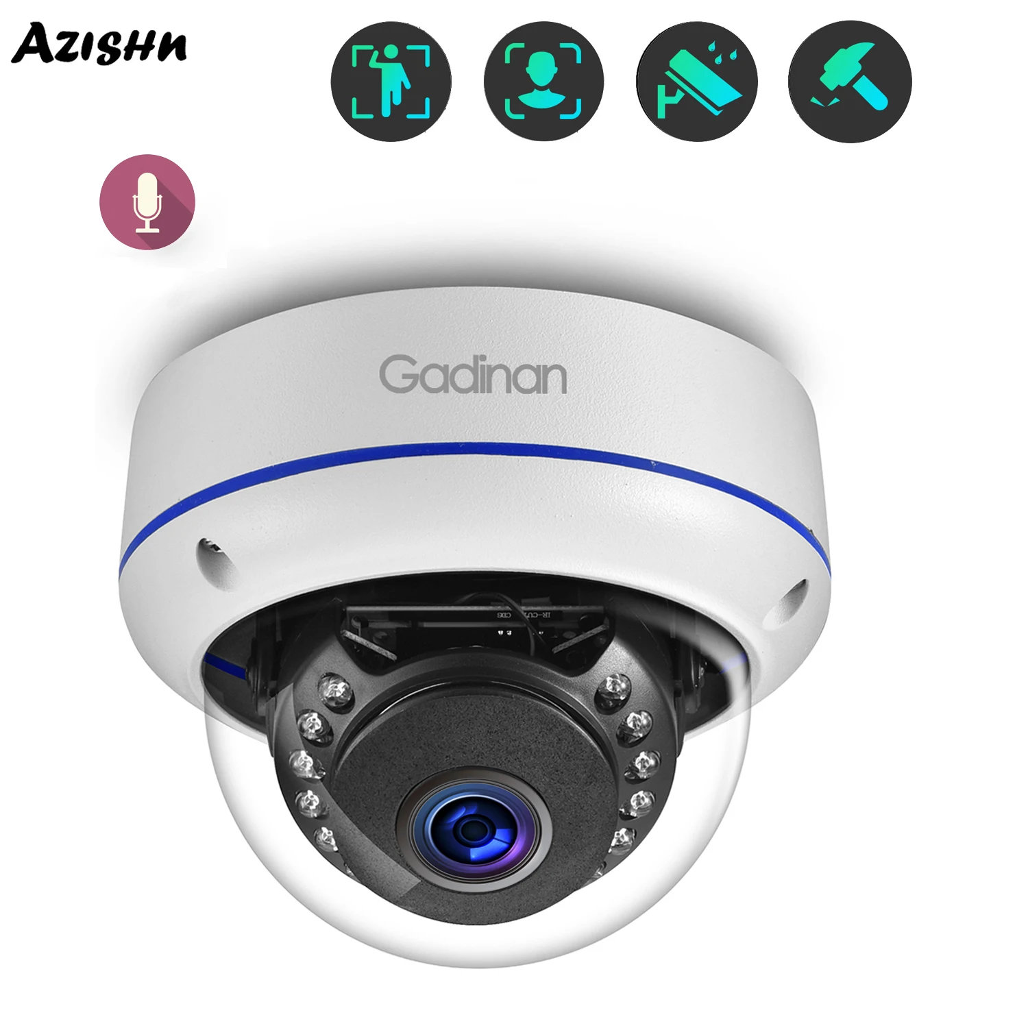 

AZISHN Ultra HD 4K 8MP IP Camera Face Detection H.265 5MP 4MP Audio Dome Camera Outdoor IR Night Vision for Surveillance System