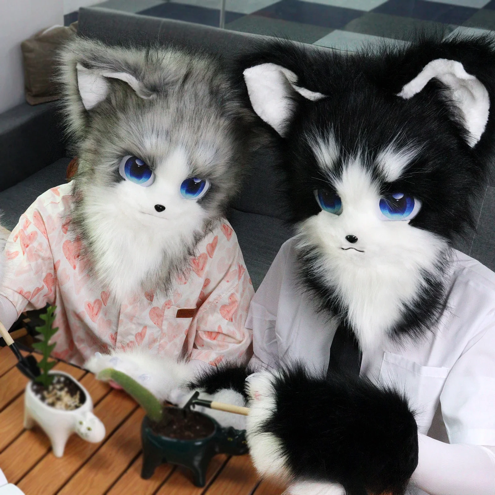 Masque de tête en fourrure d'animal pour enfants, masque de renard chat en peluche, accessoires de costume pour Halloween, accessoires de performance de fête de cosplay, cadeau