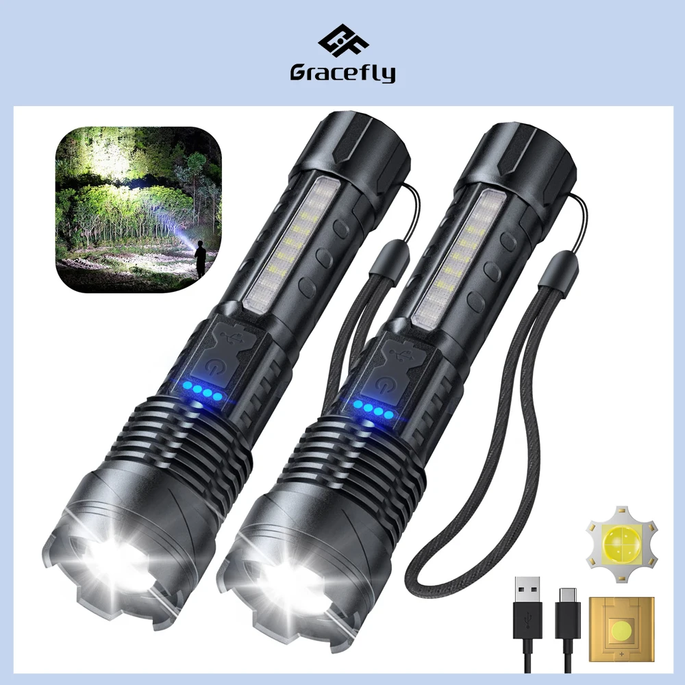 Senter taktis Led, Senter 18650 baterai sangat kuat, dapat diisi daya Usb Mini portabel untuk berkemah jarak jauh