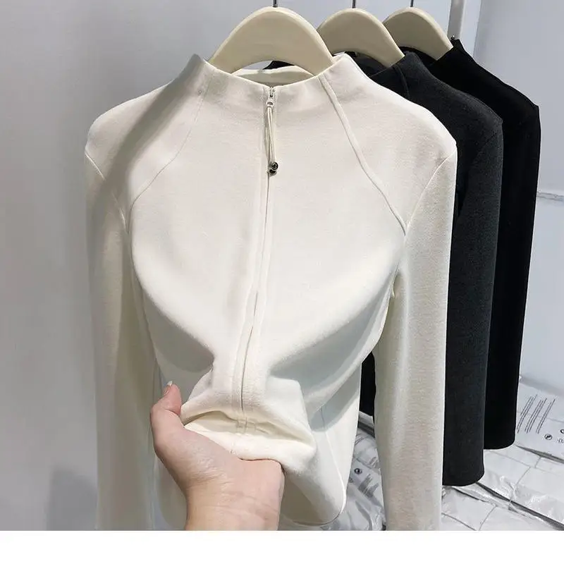 

Warm Fce Lined Slim Fit Base irt Dual Zipper f High Collar Autumn Winter Heavy Du Color Knitwear for Men