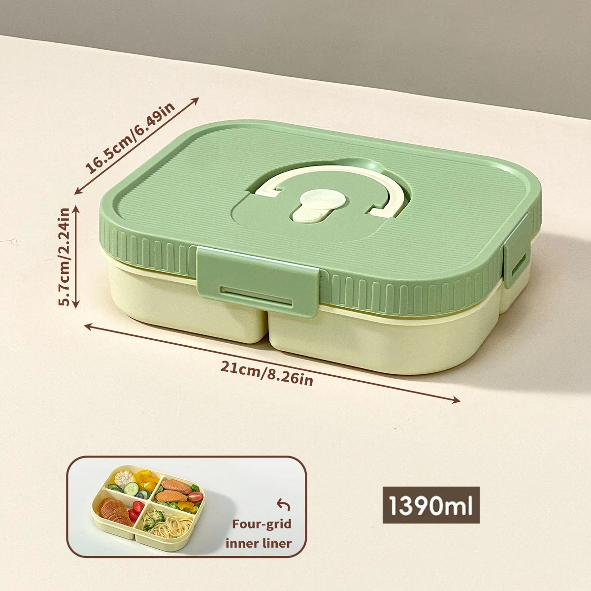 Magnetron Plastic Verdeelde Lunchbox Met Handvat Camping Picknick Draagbare Lekvrije Fruitsalade Voedselcontainer Voor Kinderen Studenten
