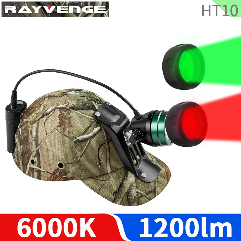 

HT10 Dimmable boar coon hunting headlight Camouflage hat headlight Filter red light green light hunting light Safety helmet lamp