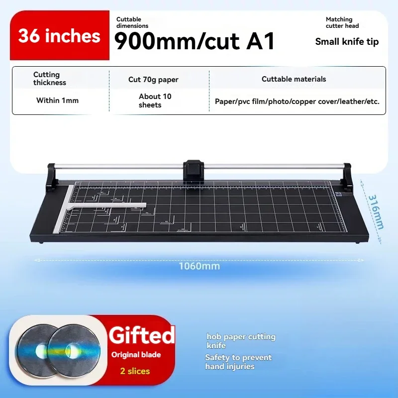 36 Inch 9000MM Paper Cutter  Hob Roller Cutter Carbon Steel Rolling Knife Hand Push Iron Plate Roller Paper Cutting Machine