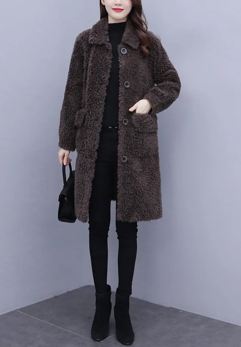 Giacca invernale donna calda pelliccia sintetica lana d'agnello cappotti di peluche capispalla femminile moda coreana cardigan donna manica lunga oversize