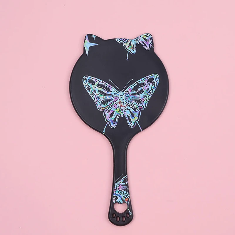 Miroir de maquillage coloré avec poignée, extension de cils, grand papillon, griffe de chat, spa, salon, miroirs compacts