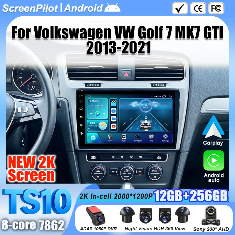 10 inch Android 16 For Volkswagen VW Golf 7 MK7 GTI 2013-2021 Car Radio Stereo Head Unit Multimedia Video Player 2K QLED 8 Core