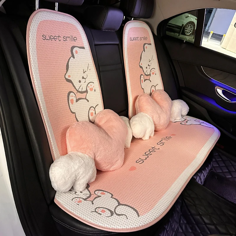 Car Cushion Summer Ice Silk Cushion Four Seasons General Models Cartoon Cute Kitten Breathable Comfortable Car Seat Cushion