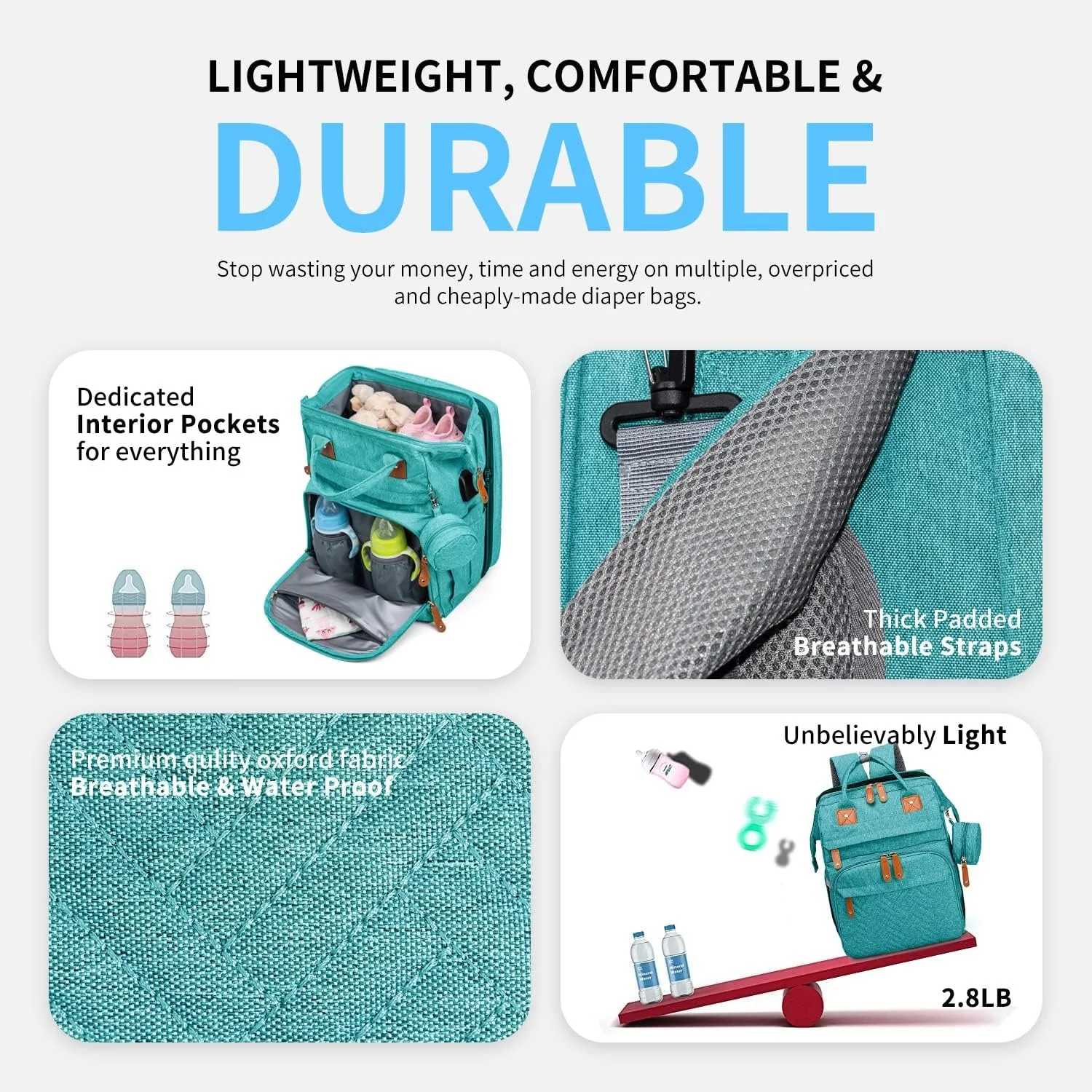 Bolsas de pañales para bebés con cambiador, mochila impermeable de gran capacidad para pañales para mamás y papás con puerto de carga USB y correas para cochecito, regalos para baby shower, rosa, verde, azul
