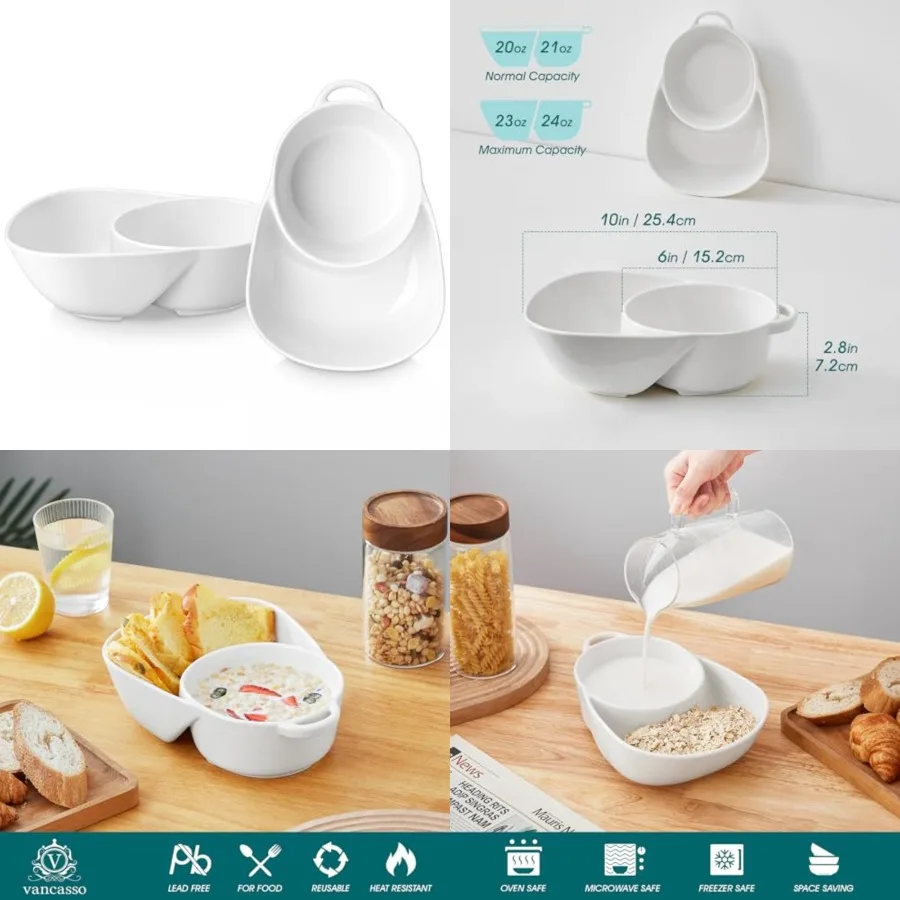 

Starry Chip and Dip Bowl, Anti-Soggy Cereal Bowl, Soup and Sandwich Plate Combo, Breakfast Powls, Divided Snack Bowls Gifts for