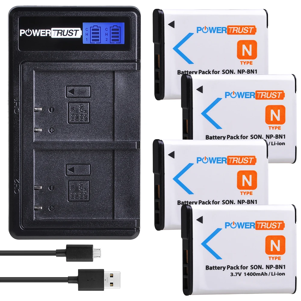 

PowerTrust 1400mAh NP-BN1 Bateria NPBN1 NP BN1 Battery + Charger for Sony DSC QX10 QX100 T99 T110 WX5 TX5 TX7 TX9 TX20 W390 W380