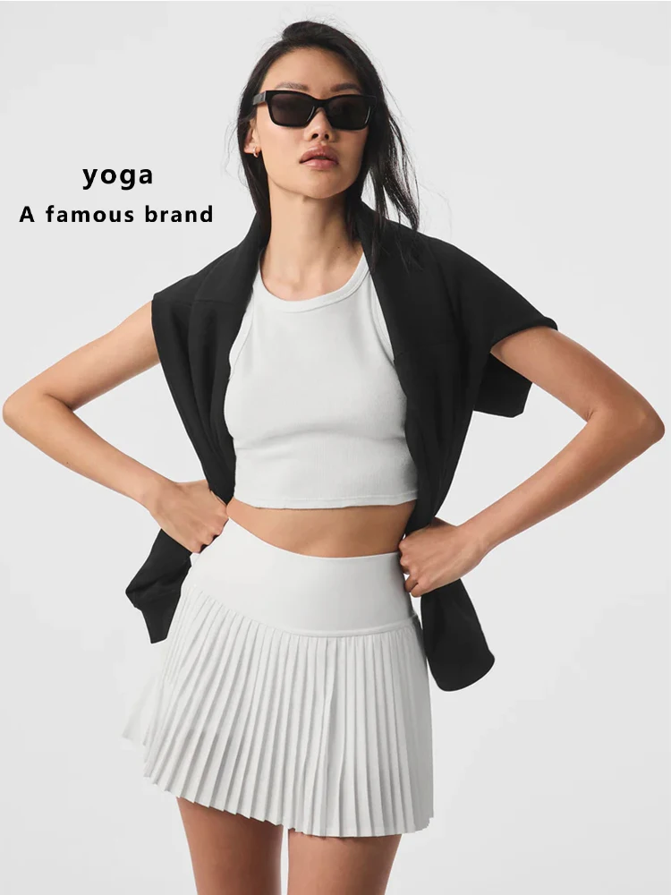 Yoga Skirt with full logo Quick Drying Skirt Summer Cool Outdoor Sports Stretch V-shaped Sexy Tennis Skirt Sportswear