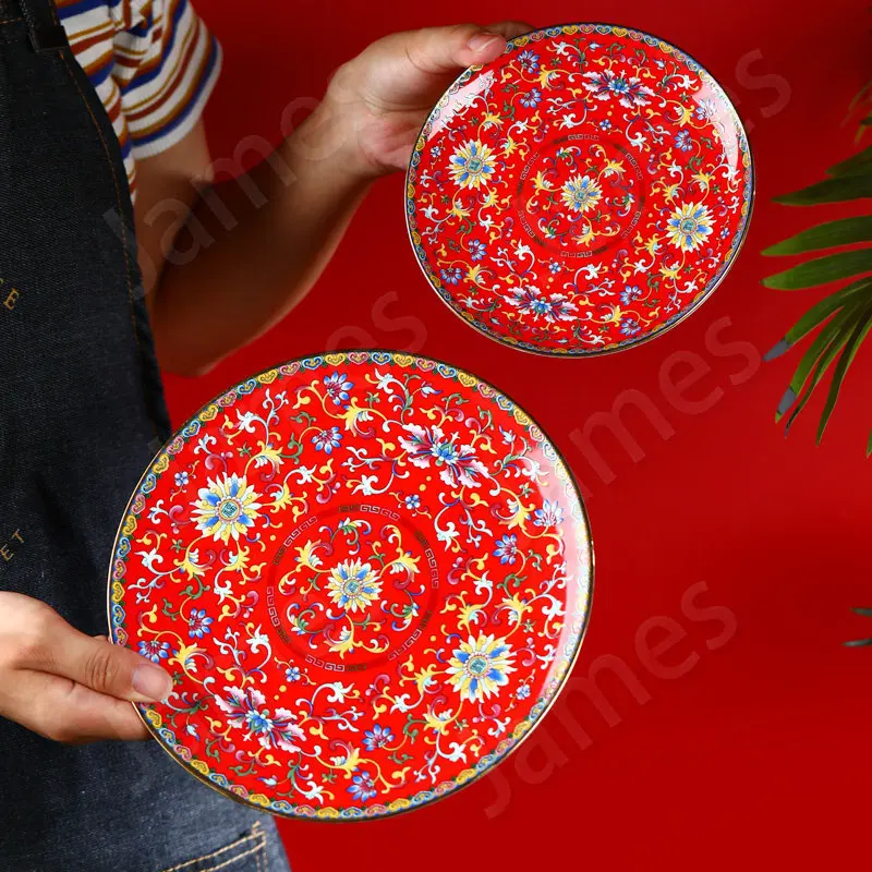 Dinner Plate Enamel Color Dinner Plates Round Ceramic Plates Palace Style Dinner Plates Steak Pasta Dishes Tableware Household