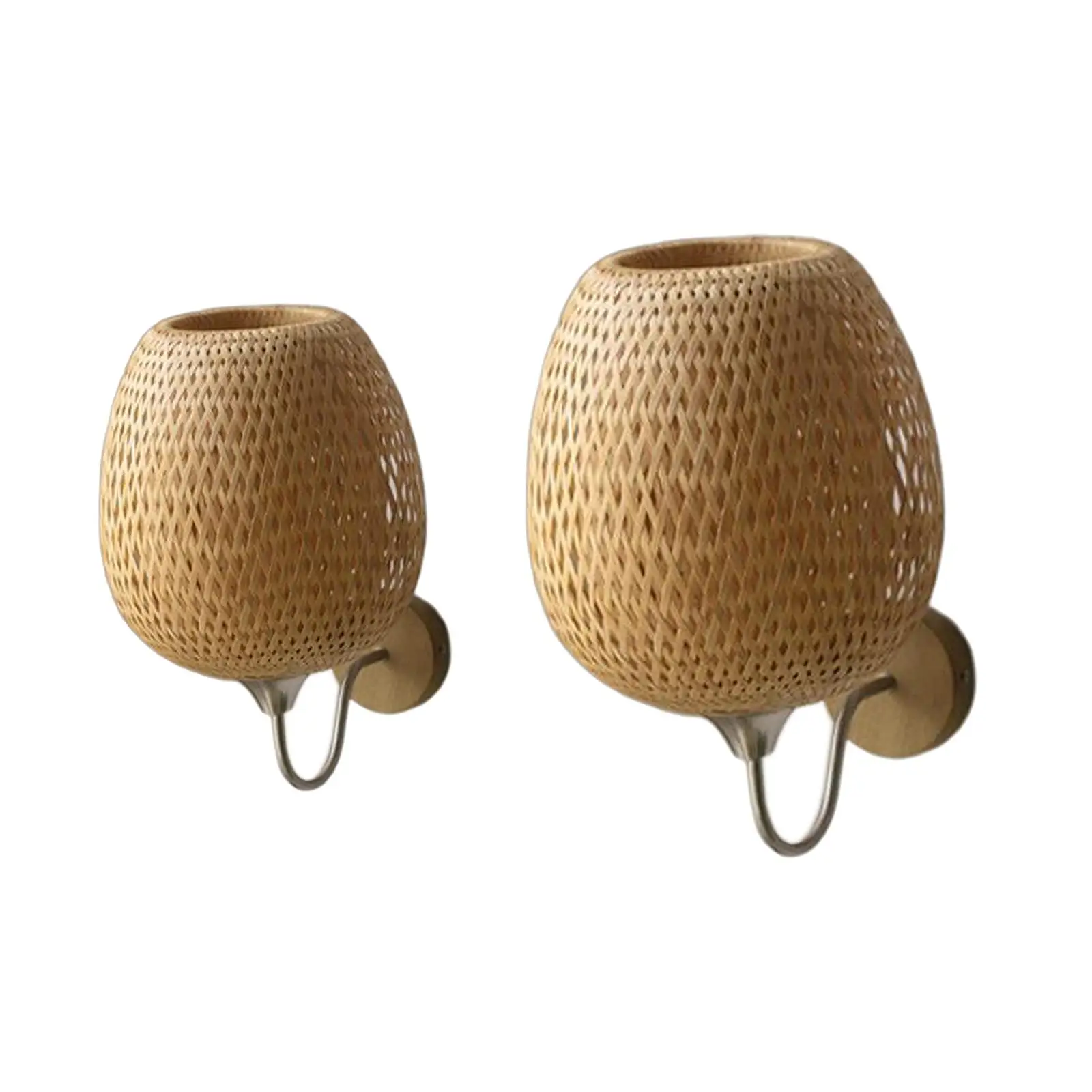 Boho Bamboo Wall Lamp Vintage Sconce Lighting Fixture Hand Woven Decor for Dining Area Living Room Bedroom