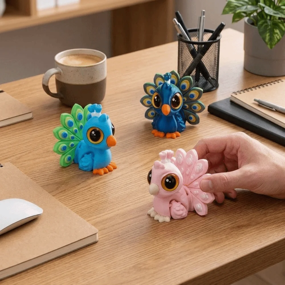 Cartoon Style 3D Printed Peacock Figurine Lightweight Decorative Cute Peacock Figurine Plastic Multi‑Color