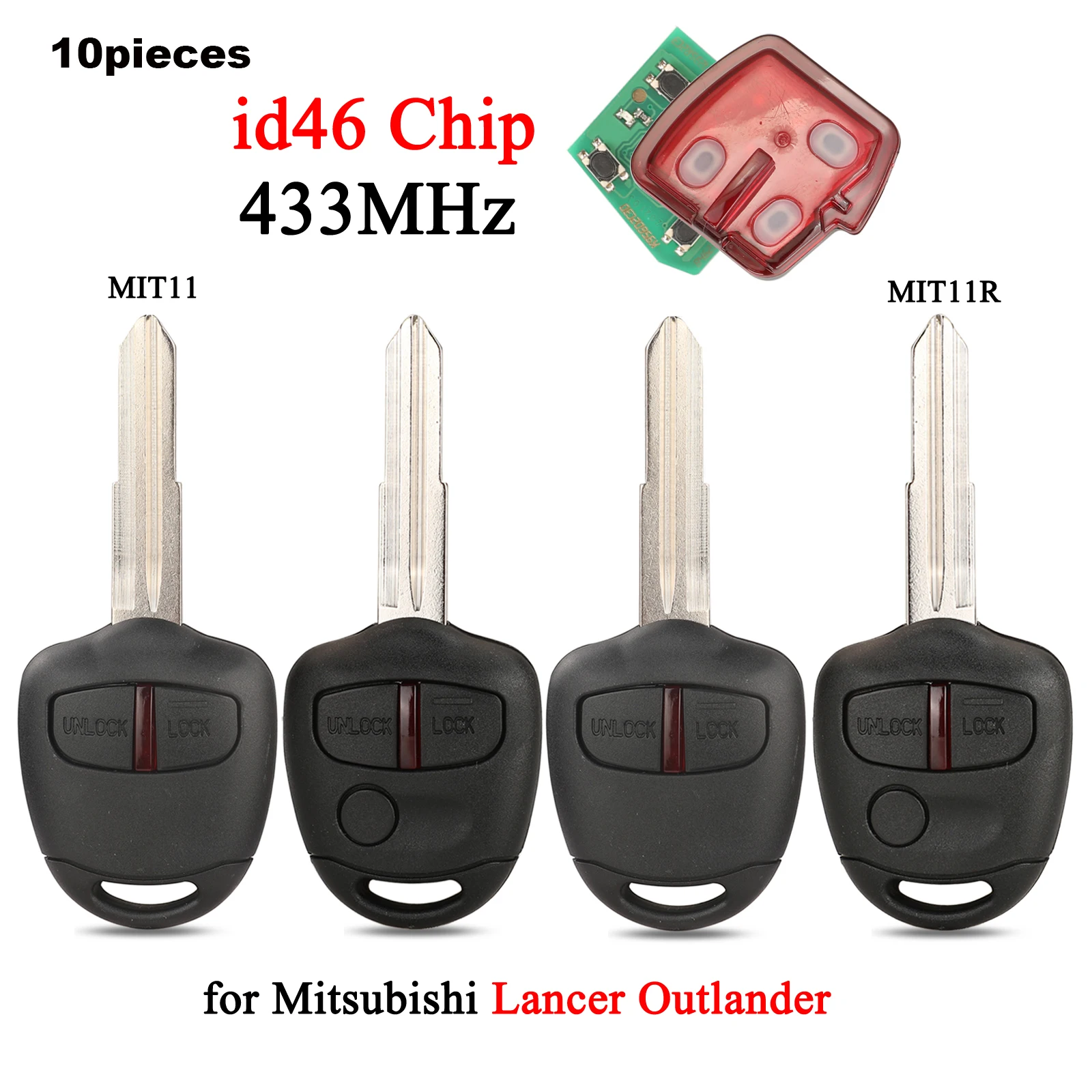 

jingyuqin 10ps 434MHZ ID46 Chip Remote Control Car Key Fob For Mitsubishi Lancer Outlander Shogun Pajero MIT11 MIT11R Blade