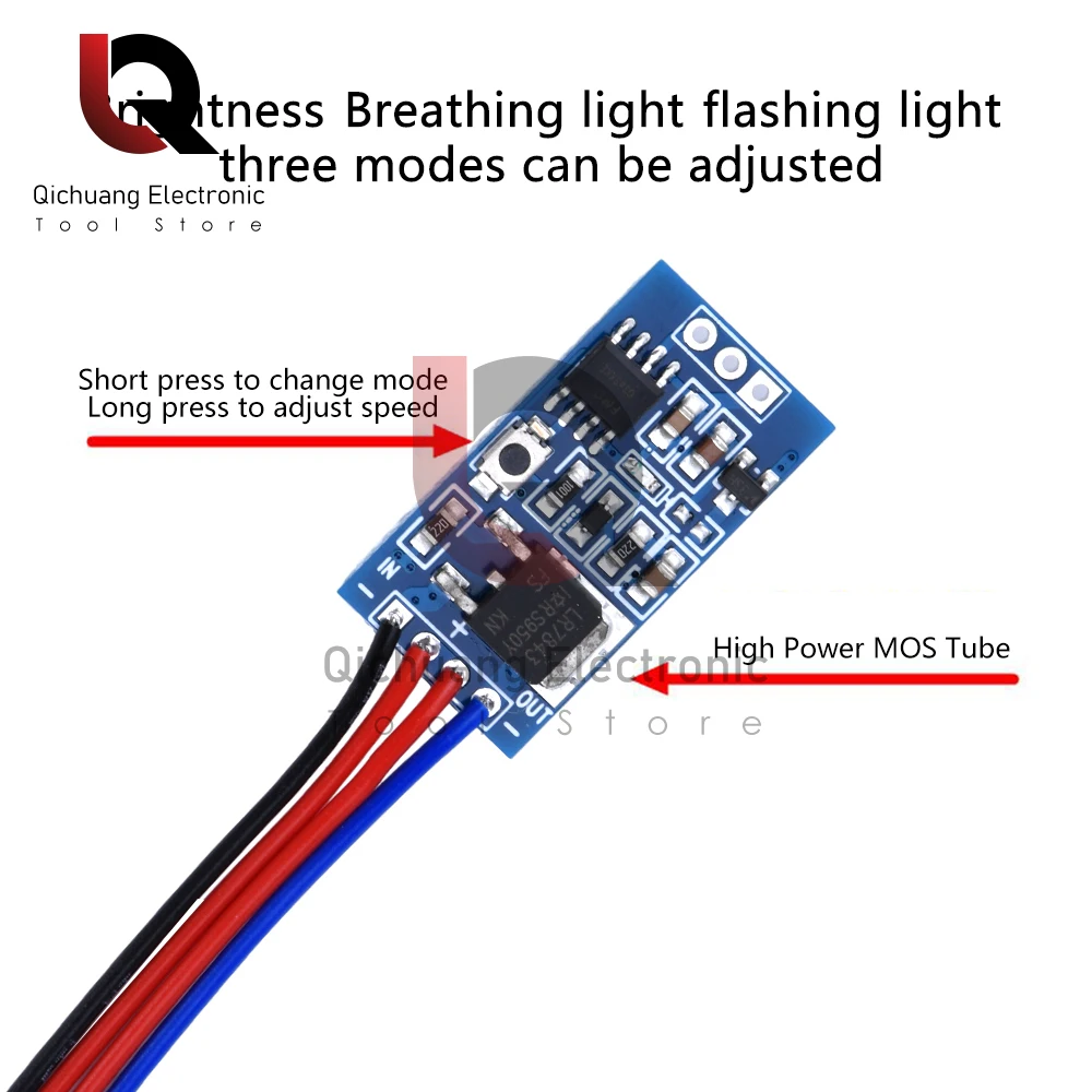 Módulo de controle LED de brilho gradualmente rápido e lento DC3-24V com escurecimento de respiração piscando para luzes LED luzes halógenas