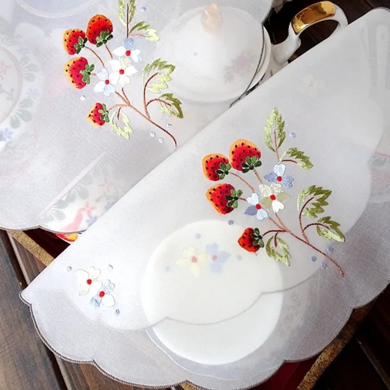 Fazzoletto decorativo con sottobicchiere rotondo americano retrò ricamato a mano in seta grezza 33 cm