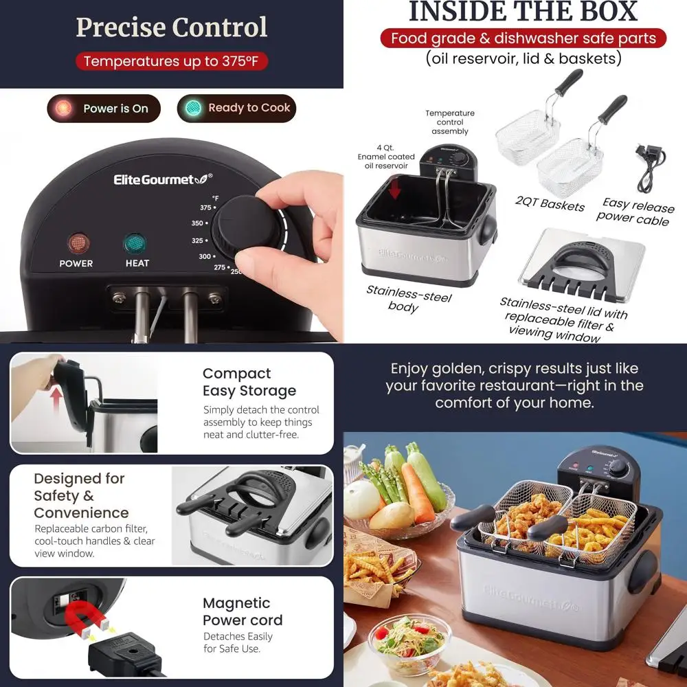 

4.5 Qt Electric Deep Fryer with 1700W Power, Adjustable Temp, 2 Baskets, Stainless Steel, Lid with Filter & Window